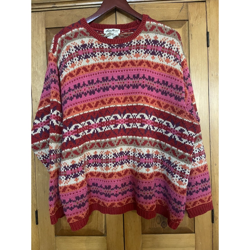 Vintage Eddie Bauer Sweater Women's XL Multicolor Pattern  Knit Grannycore 90s